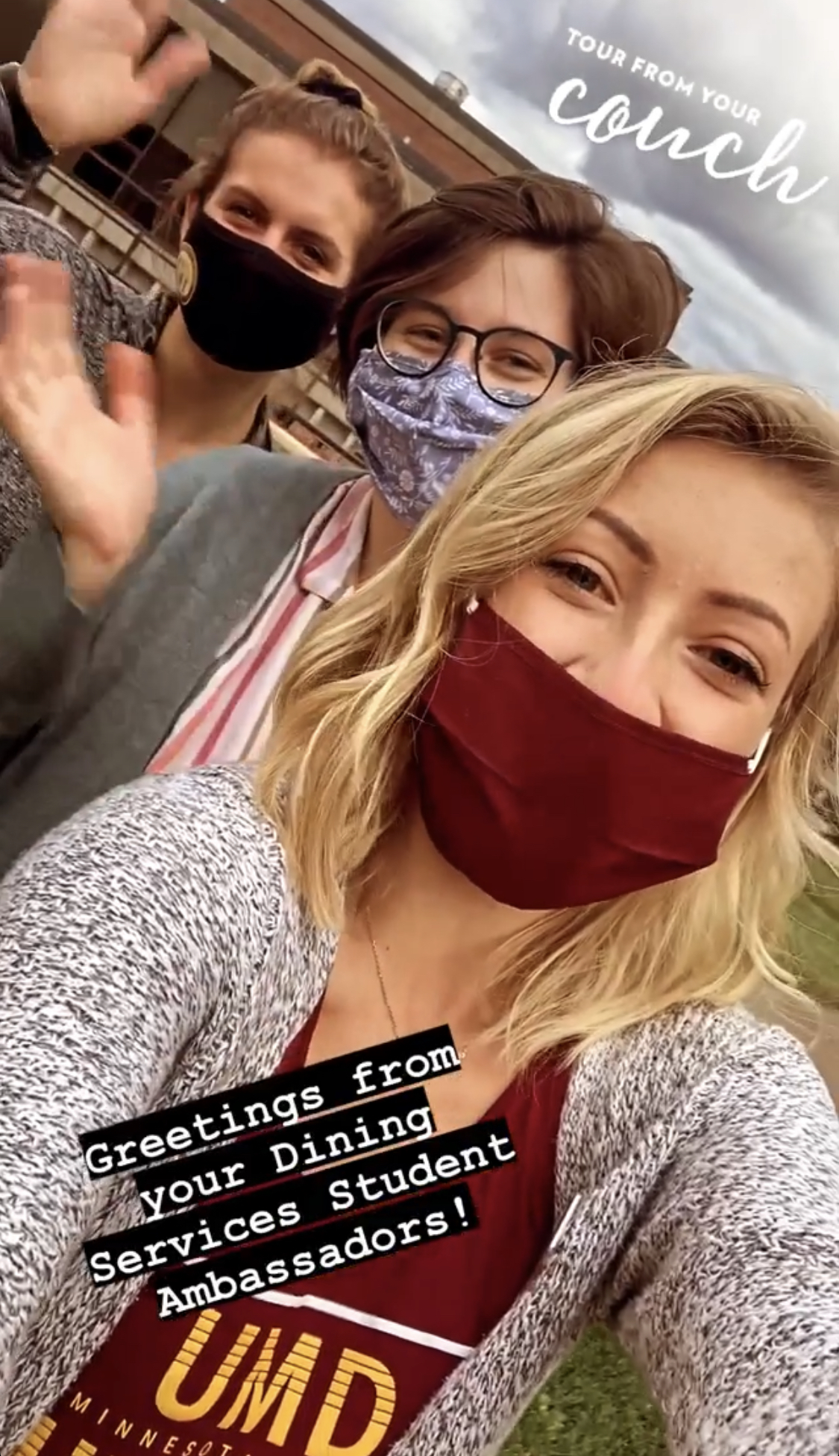 Three student ambassadors working on an Instagram Story
